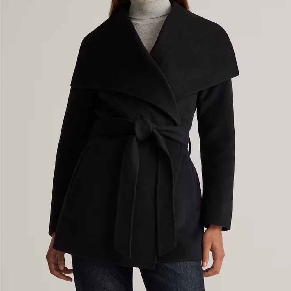 Quince Double-Faced Merino Wool Draped Collar Short Wrap Coat
